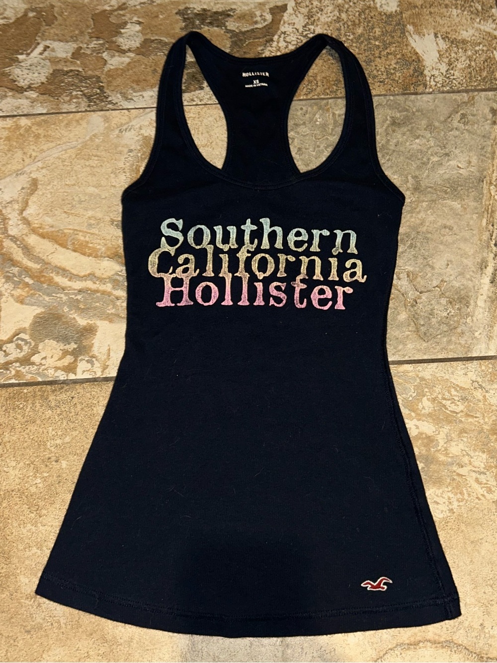 Hollister Spellout Southern CA Racerback Tank Top Navy XSmall